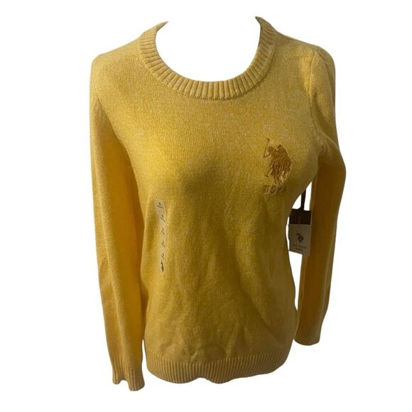 US. POLO ASSN. MARLED CREW NECK SWEATER YELLOW EMBROIDERED LOGO SIZE SMALL NEW - Picture 1 of 16
